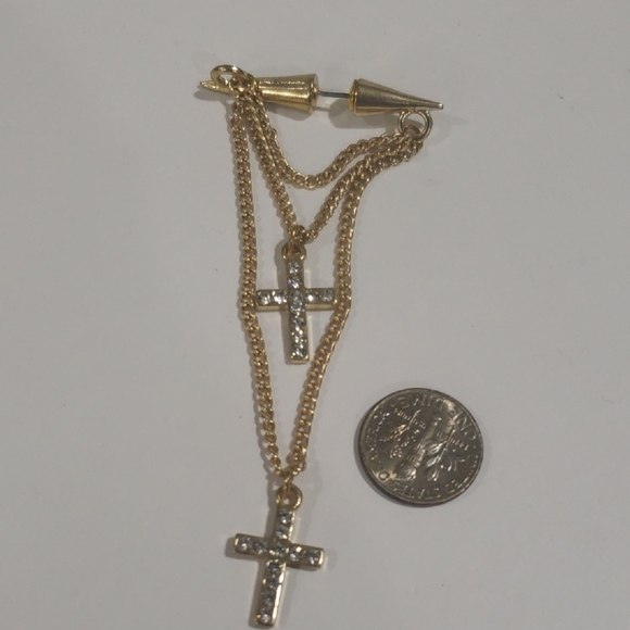 Gold-tone Layered Chain Sparkling Crosses Drop Earrings 3.5-in - Women's Jewelry - Picture 6 of 7